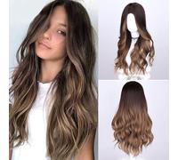 Peluca sintética de onda larga para mujer, perfecta para uso diario y ocasión especial, elegante peluca realista adecuada para fiestas (marrón oscuro ferroso)