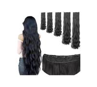 Peluca sintética de pelo rizado de 14 a 40 pulgadas con ondas grandes, 5 clips invisibles, color negro natural for mujer Wear and Go(32inches)