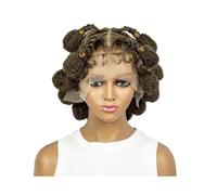 Peluca sintética estilo afro de 15 cm con trenzas bob, trenzas cuadradas, encaje completo HD for mujeres africanas Wiglets(Medium Brown)
