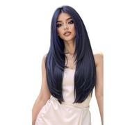 Peluca sintética lisa de 66 cm de largo, con raya al medio, resistente al calor, ideal for fiestas y cosplay. para mujeres encantadoras(Blue)