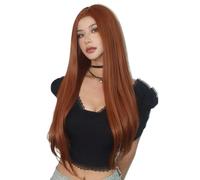 Peluca sintética lisa de 66 cm de largo, con raya al medio, resistente al calor, ideal for fiestas y cosplay. para mujeres encantadoras(Orange)