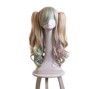 Peluca sintética multicolor de Lolita para cosplay de 7 colores, peluca larga y rizada de cola de caballo doble peluca de Halloween para fiesta de disfraces + peluca de gorra A3