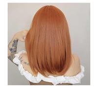Peluca sintética Natural naranja con flequillo, pelucas rectas de longitud media, pelo fibra resistente al calor for Cosplay, 1 unidad