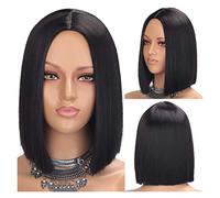 Peluca sintética negra corta compatible with las mujeres azul natural/rubia Parte media Bob pelucas Fibra resistente al calor de aspecto(1B)