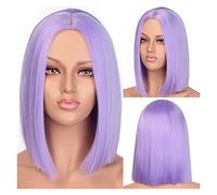 Peluca sintética negra corta compatible with las mujeres azul natural/rubia Parte media Bob pelucas Fibra resistente al calor de aspecto(Purple)