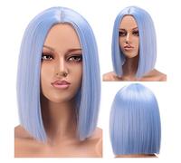 Peluca sintética negra corta compatible with las mujeres azul natural/rubia Parte media Bob pelucas Fibra resistente al calor de aspecto(Blu)