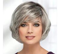 Peluca sintética para mujer, corta, recta, con flequillo, color rubio, plateado, marrón y rojo, de 1 a 12 pulgadas