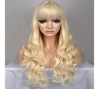 Peluca sintética para mujer, larga, muy larga, ondulada natural, rubio claro, peluca natural para Halloween, peluca de carnaval, peluca de disfraz