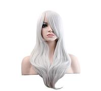 Peluca sintética para mujer, larga, ondulada natural, color gris, peluca de disfraz