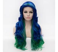 Peluca sintética para mujer, muy larga, color azul, sin tapa, para Halloween, carnaval, disfraz