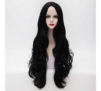 Peluca sintética para mujer, muy larga, con ondas sueltas, color negro, parte media, para Halloween, carnaval, disfraz