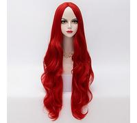 Peluca sintética para mujer, muy larga, con ondas sueltas, color rojo, parte media, para Halloween, carnaval, disfraz