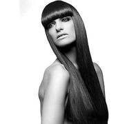 Peluca sintética para mujer, muy larga, recta, color negro oscuro con flequillo, peluca para cosplay, peluca natural de celebridad