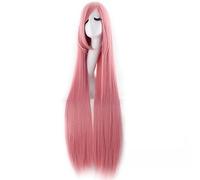 Peluca sintética para mujer, muy larga, recta, color rosa, para Halloween, carnaval, disfraz