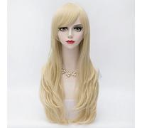 Peluca sintética para mujer, muy larga, rizada, rubia, parte lateral, corte de pelo en capas con flequillo, peluca de Halloween, peluca de carnaval, peluca de disfraz
