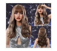 Peluca Sintética Peluca de fiesta de Cosplay de fibra de alta temperatura de color marrón a platino, pelucas de pelo sintético largo ondulado con flequillo for mujer peluca cosplay(Color:LC1141-1)