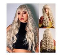 Peluca Sintética Peluca de uso diario de fibra resistente al calor, pelucas negras sintéticas onduladas largas con flequillo for mujeres negras, Cosplay del pelo Afro Natural ondulado peluca cosplay(C