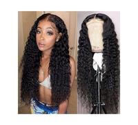 Peluca Sintética Pelucas rizadas con frente de encaje en forma de T Cabello humano for mujeres negras, Onda profunda sin pegamento 13 × 4 × 1 Pelucas delanteras de encaje transparente Cabello Remy Pre