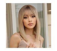 Peluca Sintética Pelucas sintéticas cortas y rectas Bob gris ceniza rubia con flequillo peluca de pelo Natural for mujeres blancas resistente al calor diario peluca cosplay