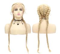 Peluca sintética rubia 613 de doble trenza con encaje frontal con pelo de bebé, aspecto natural, pelucas largas trenzadas para mujeres negras, sin pegamento, fibra resistente al calor, hecha a mano