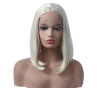 Peluca sintética rubia blanca del frente del cordón 13 * 3, pelucas a prueba de calor de la fibra de la parte media for las mujeres Wiglets(16inch)