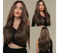 Peluca sintética rubia ombre marrón pelo largo ondulado sin flequillo para mujeres resistente al calor Daliy Cosplay Party Use-BL808201-26inches-1 PC