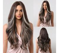 Peluca sintética rubia ombre marrón pelo largo ondulado sin flequillo para mujeres resistente al calor Daliy Cosplay Party Use-BLC2008-1-26inches-1 PC