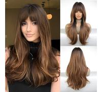 Peluca sintética rubia ombre marrón pelo largo ondulado sin flequillo para mujeres resistente al calor Daliy Cosplay Party Use-BL8074-3-26inches-1 PC