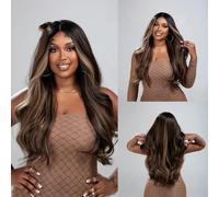 Peluca sintética rubia ombre marrón pelo largo ondulado sin flequillo para mujeres resistente al calor Daliy Cosplay Party Use-BLC2008-2-26inches-1 PC