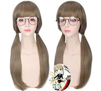 Peluca sintética Soul Eater Maka Albarn Cosplay pelucas con doble cola de caballo + gorra de peluca