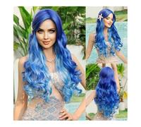 Peluca sirena vestir pelo largo y rizado azul hielo gradiente sirena Cosplay peluca(Ice Blue Gradient)