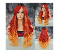 Peluca sirena vestir pelo largo y rizado azul hielo gradiente sirena Cosplay peluca(Mermaid red orange)