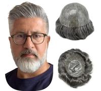 Peluca, Sistema de cabello 100% humano for hombres, base de PU completa de 0,1 mm, pieza capilar duradera, Cabello de tupé(Grayish white,8x10inch)