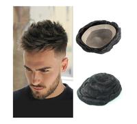 Peluca, Sistema de peluquín cabello humano indio for hombre, monofilamento NPU, base ondulada, Cabello de tupé(Black and white 10%,5x7INCH)