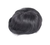 Peluca Sistema de reemplazo cabello humano con bucle en V for hombre PU negro natural n.° 1B