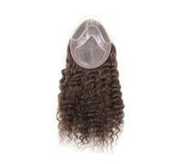Peluca Sistemas de peluquín for hombre con cabello humano rizado y encaje frontal, monofilamento poliuretano alrededor la base, n.° 4, castaño medio(12 inches)
