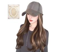 Peluca-Sombrero Integrado Women - Larga Rizada, 50cm, Pelucas Mujer Pelo Natural, Pelucas Mujer Mit Hat, Para Todas Estaciones, Práctico, Elegante, Transpirable, Adelgazante, Ideal Para Regalar