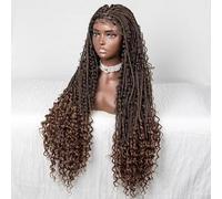Peluca trenza africana, peluca de encaje HD tejida a mano con peluca trenzada de caja sin nudos con cabello de bebé, adecuada for juegos de rol de mujeres for uso en Halloween(Brown)