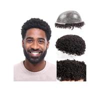 Peluca Tupé afro rizado de 10 mm for hombre, prótesis capilar masculina cabello humano indio con base piel completa e inyección 0,12(7x10)
