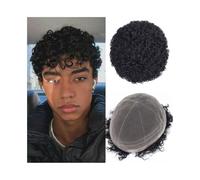 Peluca Tupé afro rizado for hombre, sistema capilar con base de encaje francés completo, 20 x 25 cm, línea cabello natural, prótesis for