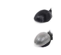 Peluca Tupé de cabello humano for hombre, 0,02-0,04 mm, ultrafino, piel sintética, color negro natural