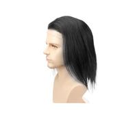 Peluca Tupé de cabello humano liso for hombres, pelucas encaje mono, postizo repuesto PU, 12 pulgadas(1b#)