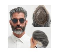 Peluca, Tupé de cabello indio Remy for hombre - 8x10", parte frontal de encaje monocromático fino, sistema de reemplazo de base de PU de piel fina, Cabello de tupé