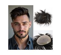 peluca Tupé for hombre con base de seda PU alrededor cabello humano real, sistema liso parte superior atado a mano peluca de hombre(7x9)