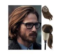Peluca Tupé for hombre con encaje frontal francés, base de poliuretano y monofilamento fino, sistema reemplazo cabello humano 30 cm largo