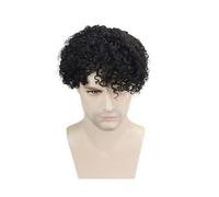 Peluca Tupé for hombres, sistema de reemplazo cabello humano rizado pequeño, postizos, encaje suizo completo suave, Base 8x10(1b#)