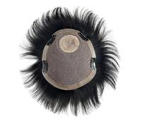 Peluca Tupés de cabello humano for hombre con 4 clips, parte superior encaje transpirable PU alrededor la base, prótesis capilar for(14x19cm)