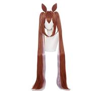 Peluca Uma Musume Pretty Derby Daiwa Scarlet Cosplay Naranja Rojo Peluca con Pony Cola de Caballo Orejas Halloween Pelo sintético