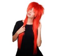 Peluca Vokuhila Roja Brillante Glam Rock Larga 80s WIG 9666-137