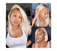 Pelucas 13x4 Ombre Rubio Corto Bob Pelucas for Mujeres Remy Cabello Humano 150% Densidad Rubio Encaje Frente Peluca Cabello Peruano Pixie Corte Transparente Encaje Frontal Peluca Peluca(12inches)